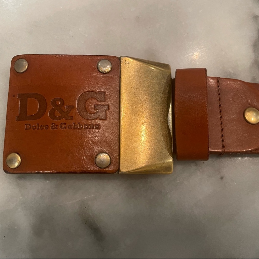 Dolce & Gabbana Men's brown gold Leather Logo Belt 90/36